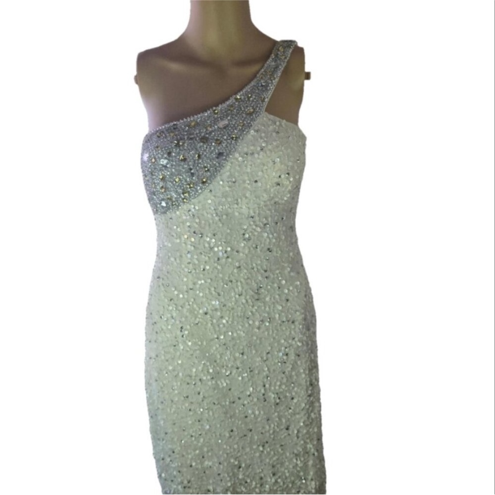 Scala beaded sequin one shoulder mini dress